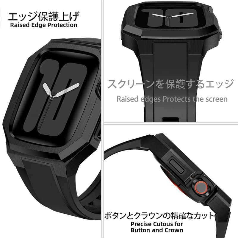 耐衝撃性 メンズ用ステンレススチール Apple Watchバンド 44mm/45mm/49mm対応 デラックスケース付き