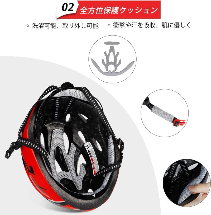 大人用高通気性超軽量自転車ヘルメット（サンバイザー・サイズ調整可能）