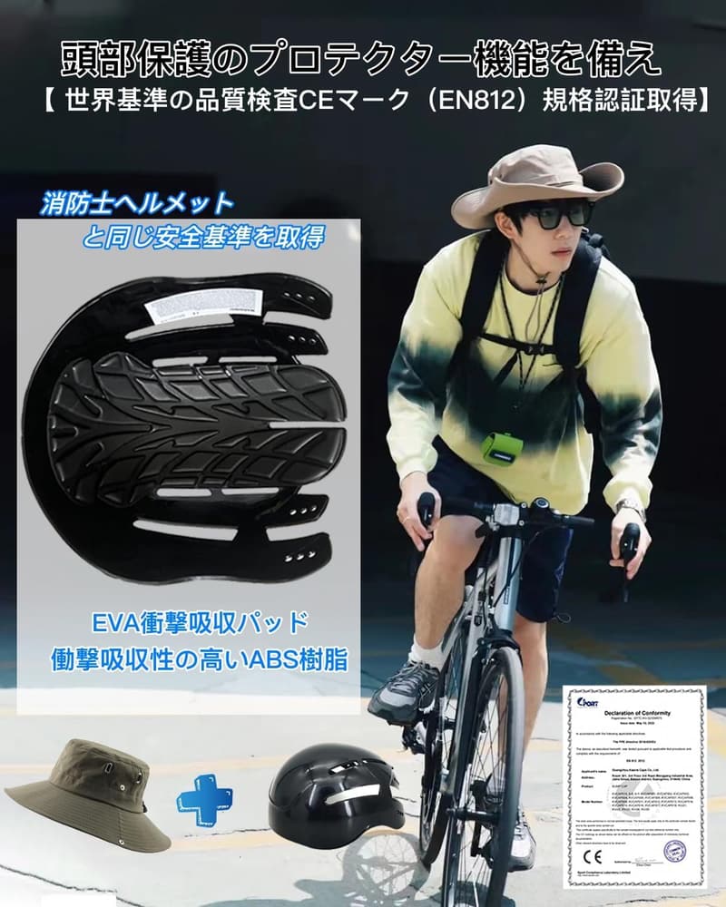 帽子型自転車ヘルメット CE認証 安全 軽量 兼用 頭囲52~60cm