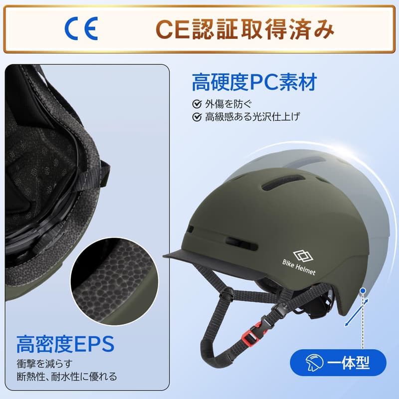 大人用自転車ヘルメット 超軽量・通気性・LEDテールランプ付き 58~63cm 男女兼用 CE認定