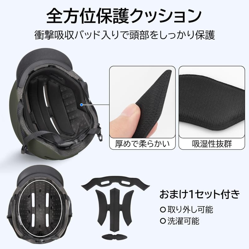 大人用自転車ヘルメット 超軽量・通気性・LEDテールランプ付き 58~63cm 男女兼用 CE認定