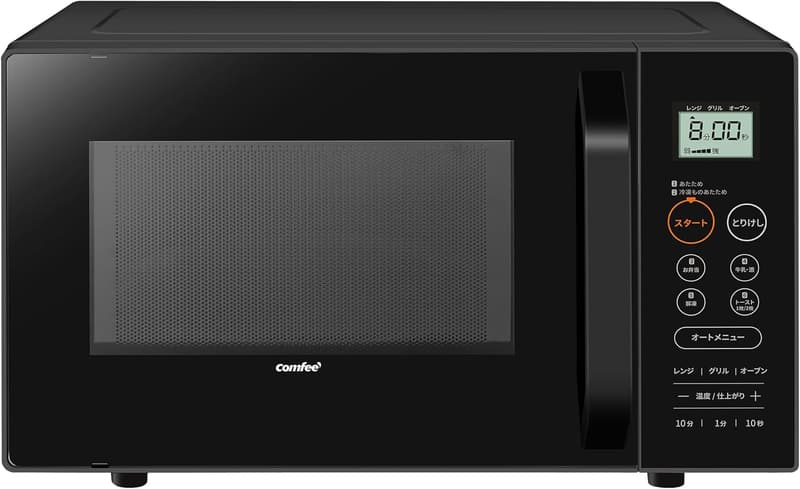 COMFEE' 16L ヘルツフリーオーブンレンジ ブラック CF-EA162-BK 角皿・予熱機能・チャイルドロック付き