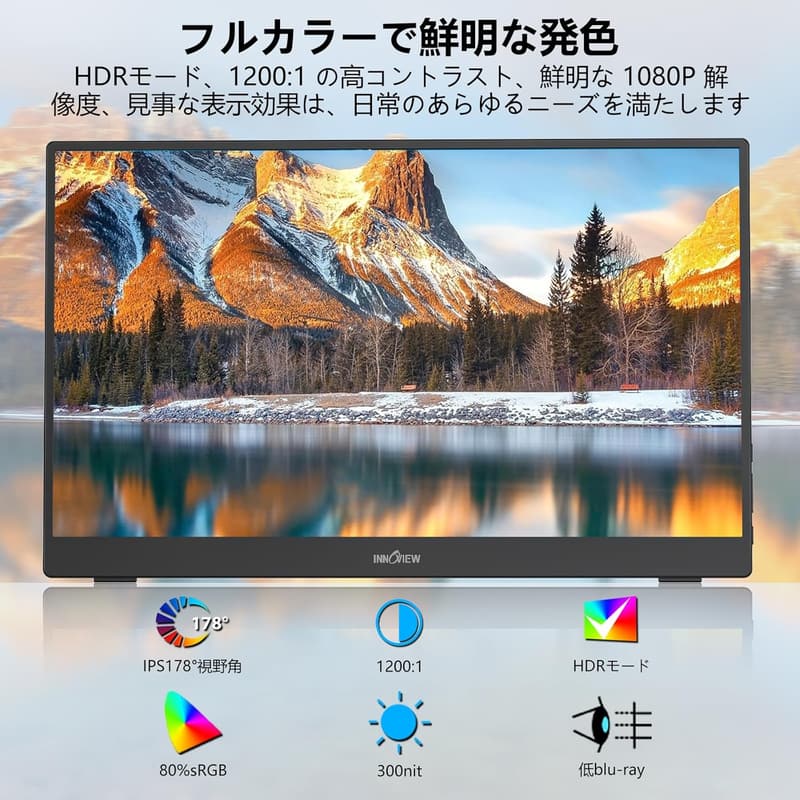 15.6インチ 自立型ポータブルモニター InnoView FHD IPS - ゲーミング/サブディスプレイ 兼 用途多様