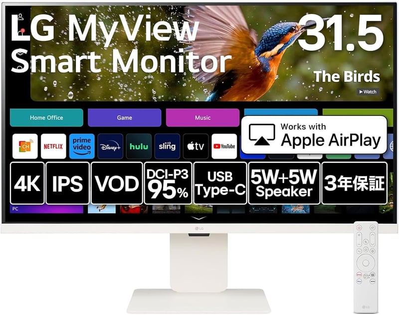 LG スマートモニター 31.5インチ 4K IPS DCI-P3 95% webOS 23 アンチグレア USB Type-C最大65W