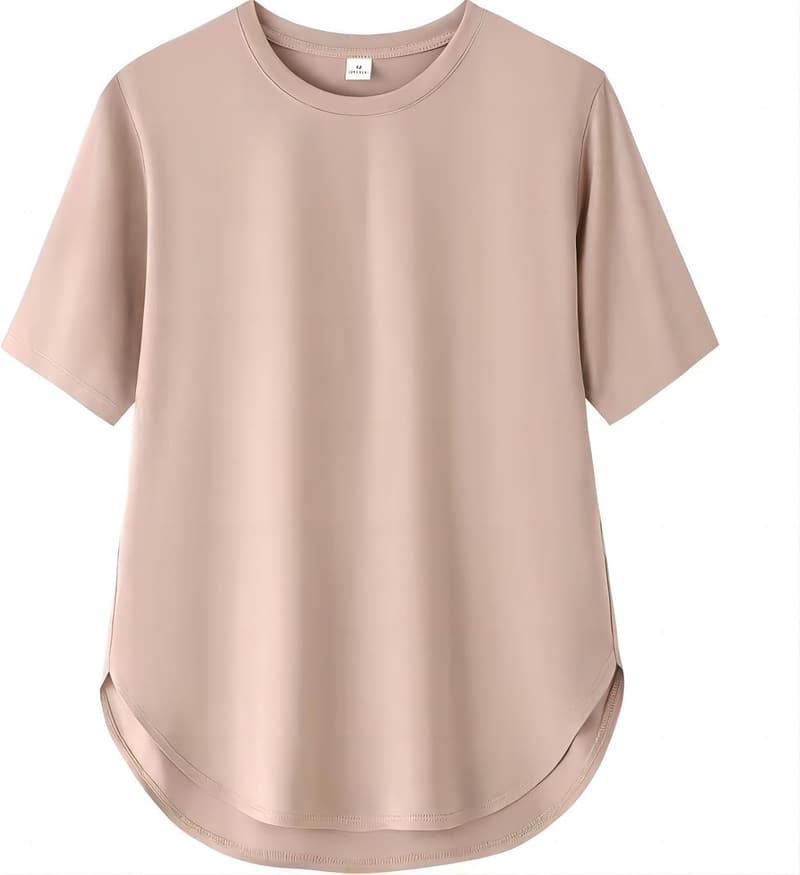 春夏用接触冷感レディースTシャツ - シンプルなロング丈・ストレッチ・速乾・体型カバー・スポーツウェア