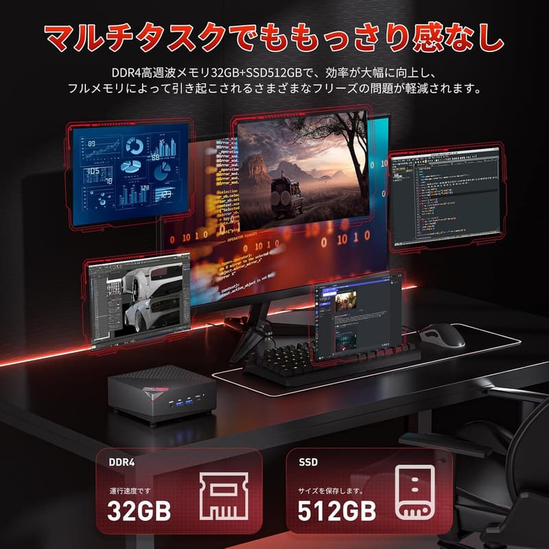 AMD Ryzen 7 5700U搭載ミニPC【2025新版】32GB/512GB、4K三画面出力、静音、高速WiFi 6、BT5.2、Win11/Ubuntu対応