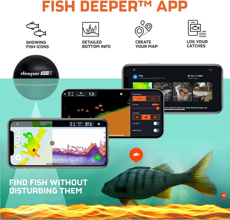 Deeper PRO+ 2.0 ワイヤレススマート魚群探知機 GPS・Wi-Fi対応 最大9時間稼働【日本正規代理店品】