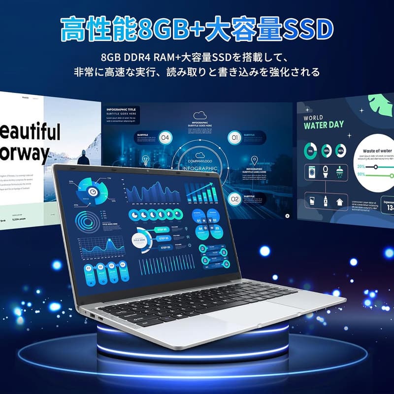 初心者向け 14インチ薄型ノートパソコン【Windows 11 Pro・MS Office 2019搭載】8Gメモリ・1000G SSD・FHDディスプレイ・無線LAN・カメラ付き・日本語キーボードフィルム・ワイヤレスマウス付