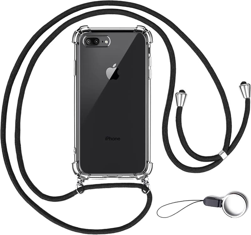 iPhone 8 Plus/7 Plus用 カバー【ストラップ2種付き】耐衝撃・全面保護・ワイヤレス充電対応 薄型クリアケース