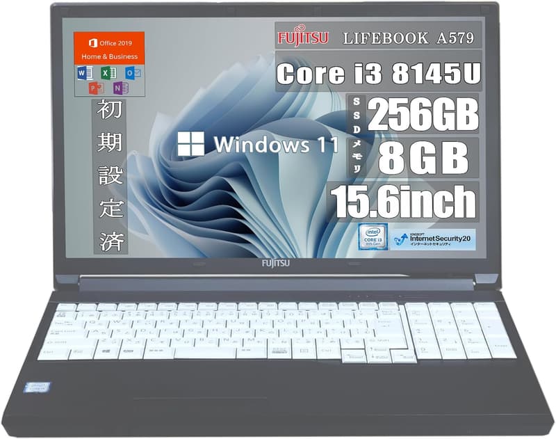 整備済み富士通 15.6インチ ノートパソコン A579 - Win11 Pro/MS Office H&B 2019/第八世代Core i3/8GB/256GB SSD