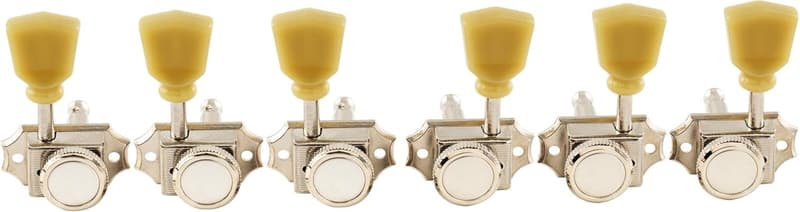 ビンテージ風ニッケルギターペグ 3L+3R（LPレスポール・アコースティック用）クリームボタン