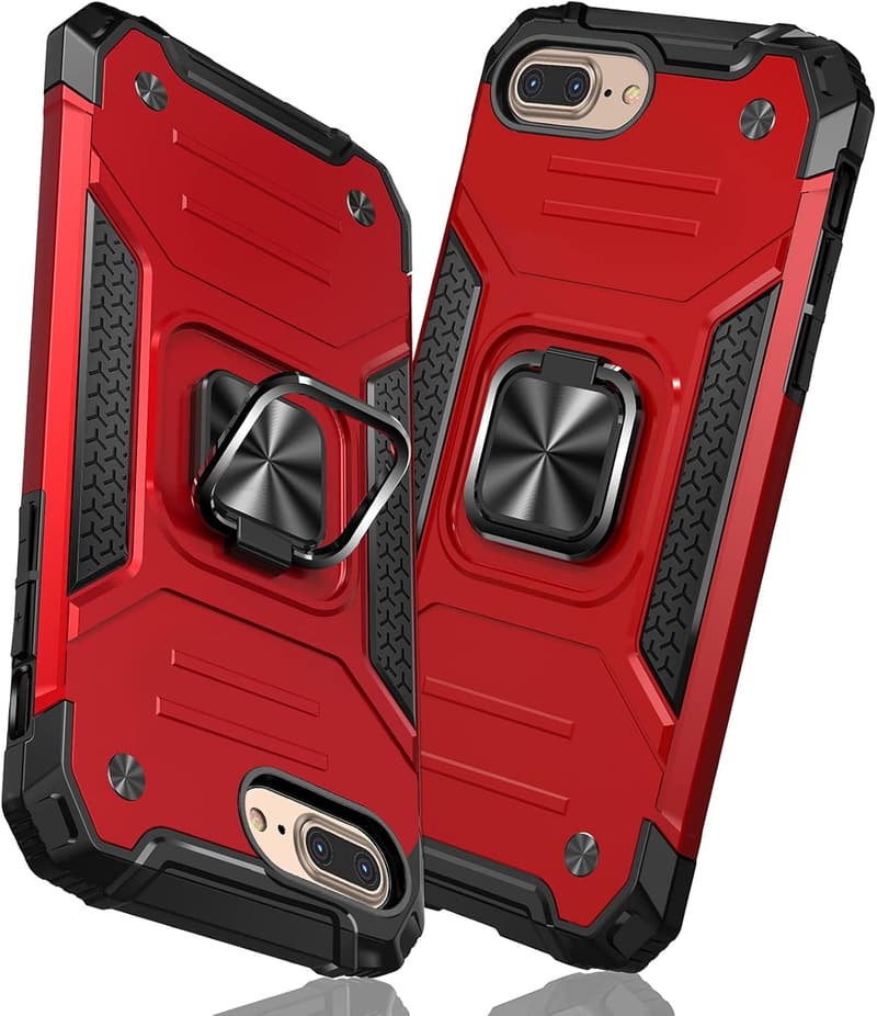 iPhone 7 Plus/8 Plus 用衝撃吸収リングケース 軽量薄型 TPU+PCバンパー 赤