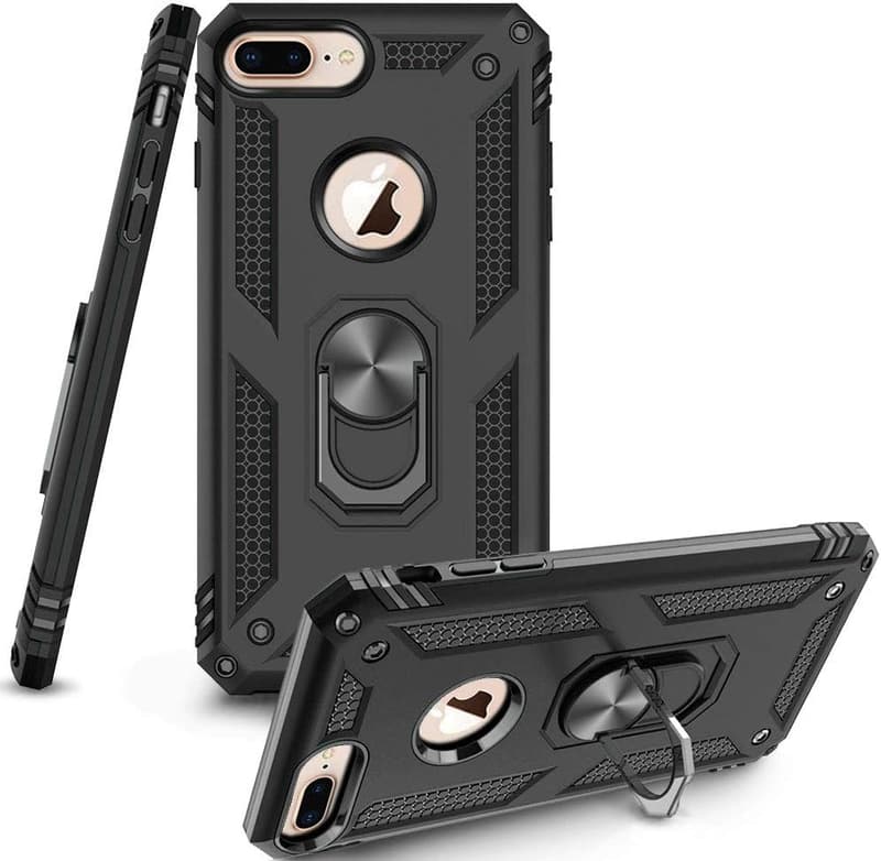 iPhone 7/8 Plus用 軽量360度回転クリアケース 米軍MIL規格 防塵・耐衝撃デザイン オシャレ スタンド機能付き