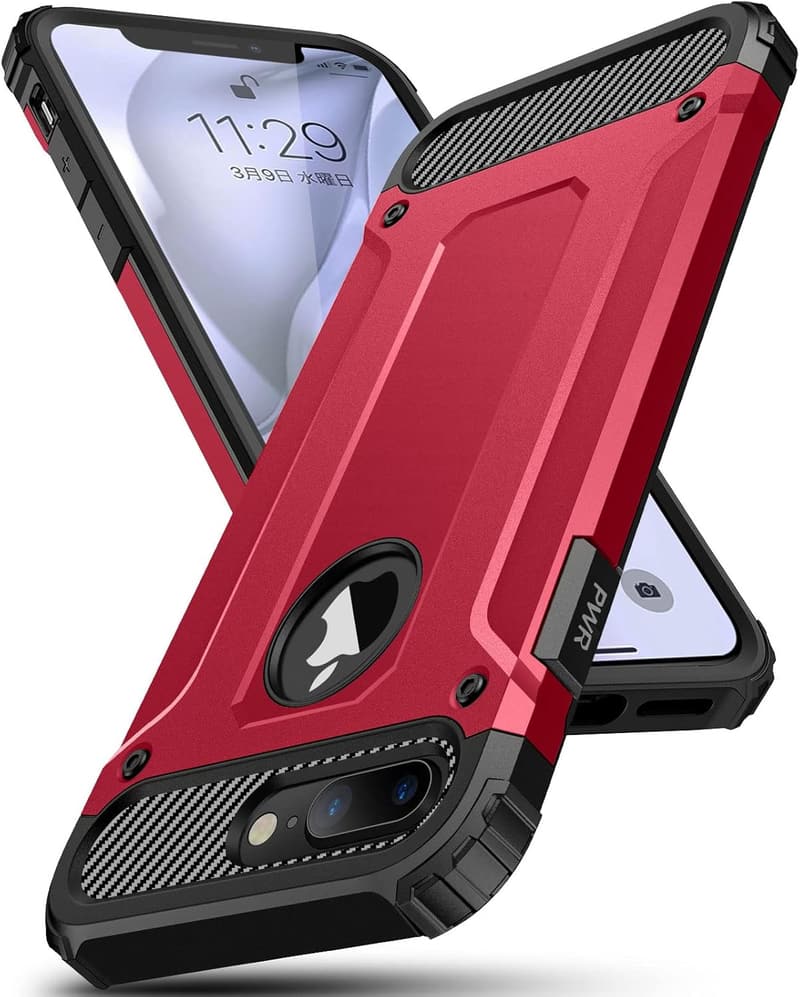 iPhone 8 Plus 専用 衝撃吸収 二重構造ケース 軽量 防塵 指紋防止 おしゃれ カメラ保護 赤