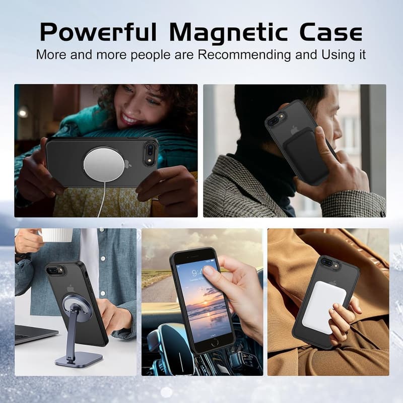 iPhone 8 Plus/7 Plus用 360°回転スタンド付き耐衝撃ケース 半透明 ブラック