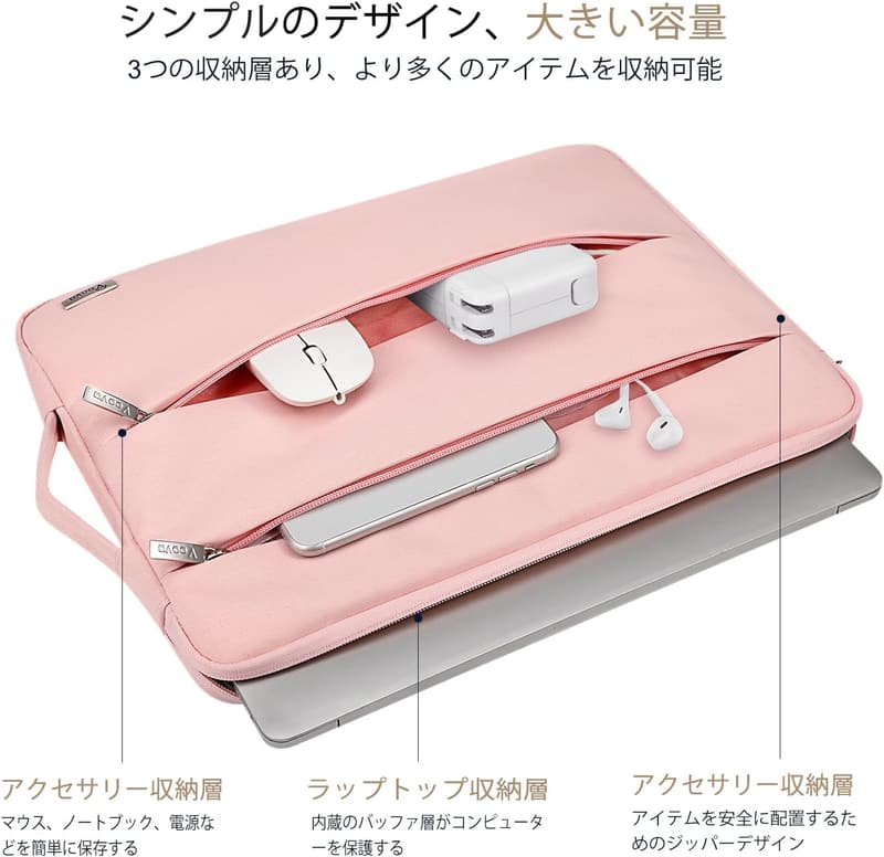 13インチ耐衝撃パソコンケース 軽量撥水仕様 女性向け ピンク MacBook Air/Pro 13.3