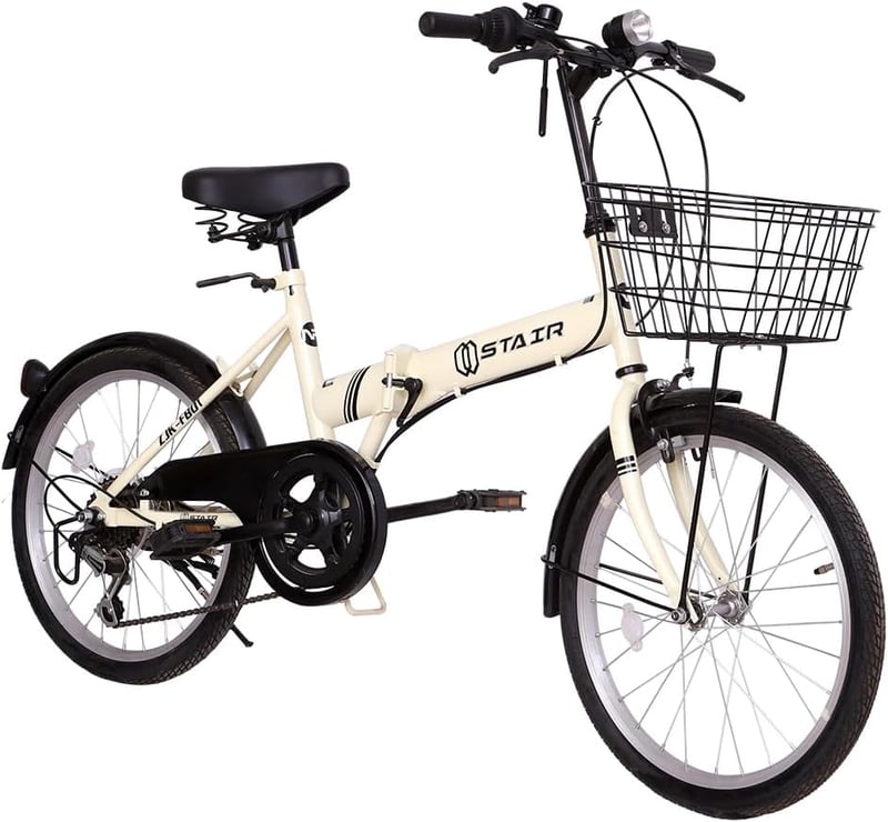 20インチ折りたたみ自転車 シマノ6段変速・カゴ付き・高さ調節可能