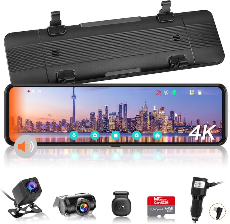 2025年モデル VANBAR 4Kミラー型ドライブレコーダー 分離型IMX415センサー音声制御 GPS搭載 防水リアカメラ付き