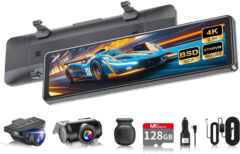 【4Kミラー型ドライブレコーダー】 BSD補助・128大容量カード付・音声制御・IMX415センサー搭載