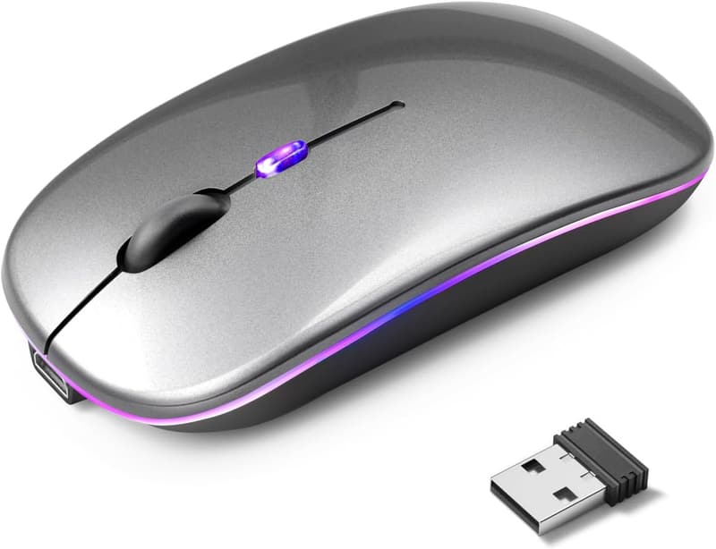 ワイヤレス薄型マウス 静音タイプ Type-C充電式 7色LEDライト付き 省エネ 3段階DPI切替 Mac/Windows対応