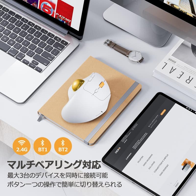 ProtoArc ワイヤレストラックボールマウス Bluetooth/2.4GHz対応 大容量バッテリー 進む/戻るボタン付き 【2024新登場】