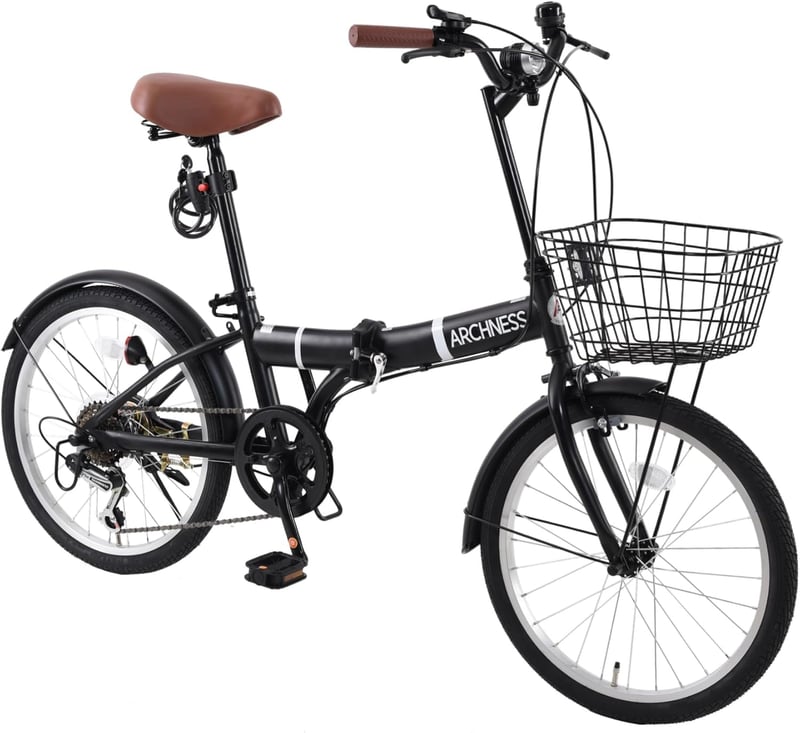 通勤・通学に最適な軽量20インチ折りたたみ自転車 シマノ6段変速・カゴ・LEDライト付き 男女兼用