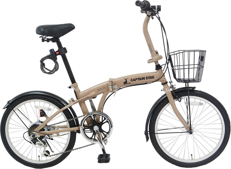 オリクル 20インチ 折りたたみ自転車 シマノ6段変速 バッテリーライト付 マットブラック/マットベージュ
