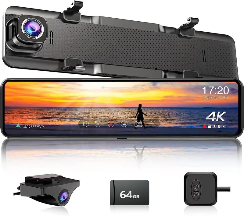 JADO ミラー型ドライブレコーダー 4K録画 12インチ 前後カメラ 夜間撮影 駐車監視付き 64GBカード付