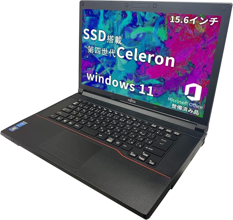整備済み【富士通 ノートPC】15.6型 Celeron2950M/4GB/SSD128GB/Win11Pro/Office2019付属