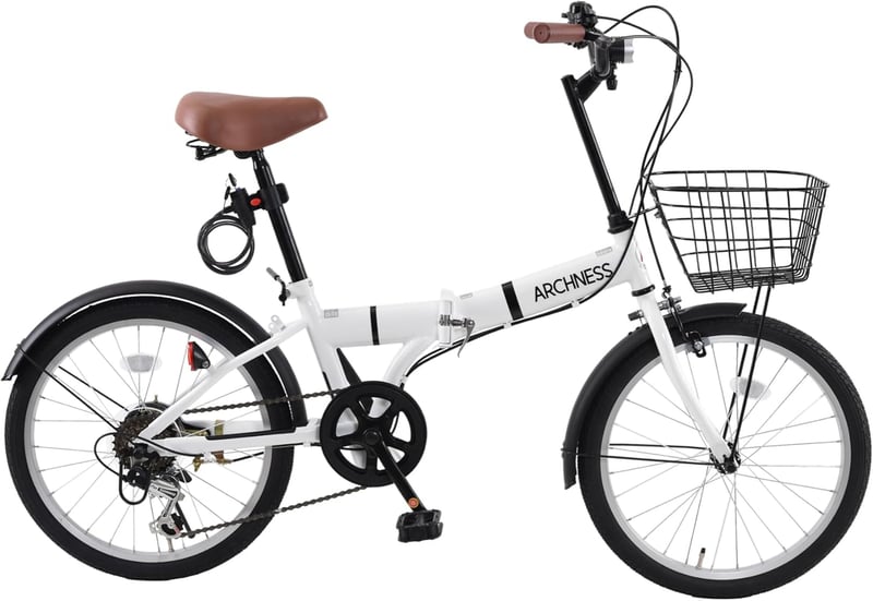 通勤通学に最適なARCHNESS 20インチ折りたたみ自転車 軽量・シマノ6段変速・カゴ付き・LEDライト