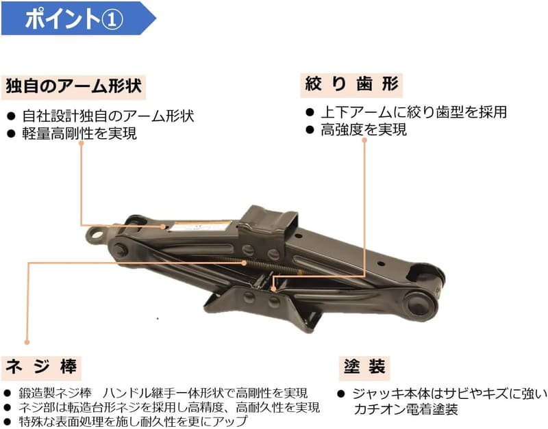 ハンドルセット付き パンタグラフジャッキ 1.4t耐荷重 日本製 車載用