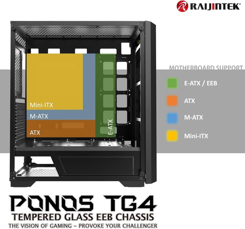 RAIJINTEK PONOS TG4 ミドルタワーPCケース 4mm強化ガラス 水冷対応 ゲーミングPC用
