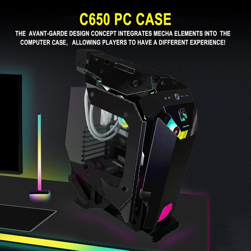 KEDIERS C650 ミドルタワーPCケース - 強化ガラス、空冷・水冷対応、ATXマザーボード用、ブラック