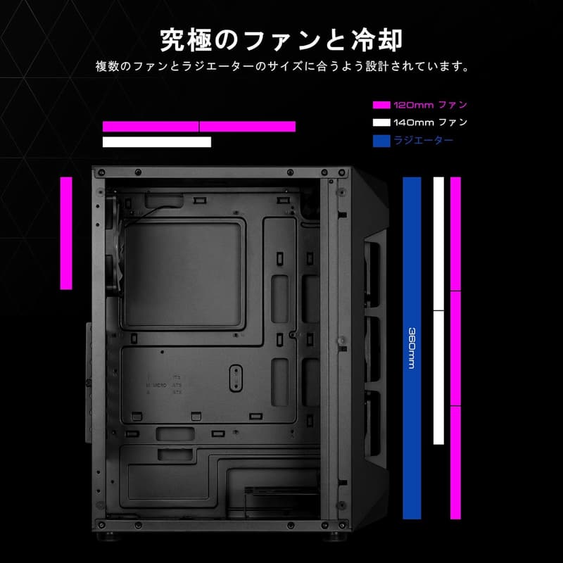GAMDIAS AURA GC1 ゲーミングPCケース ミッドタワー ATX 強化ガラス ブラック