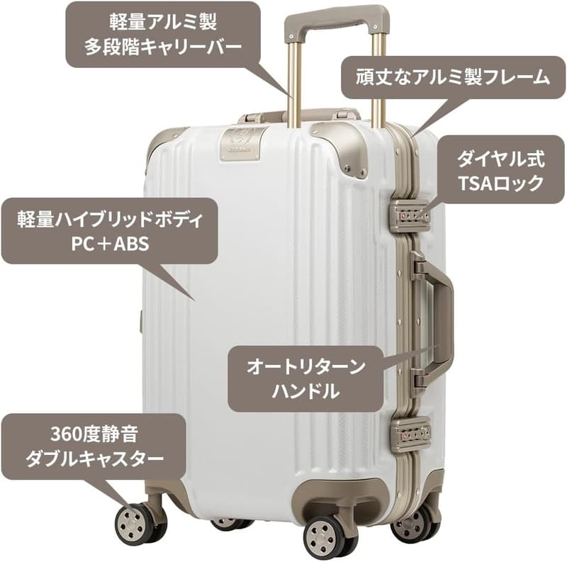 大型スーツケース 耐衝撃 アルミフレーム 静音ダブルキャスター TSAロック 旅行用(83L/7泊以上) シャイニーグラファイト