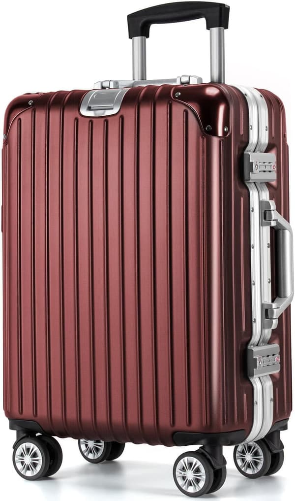 大型静音キャリーケース アルミフレーム TSAダイヤルロック レッド【旅行・出張用】