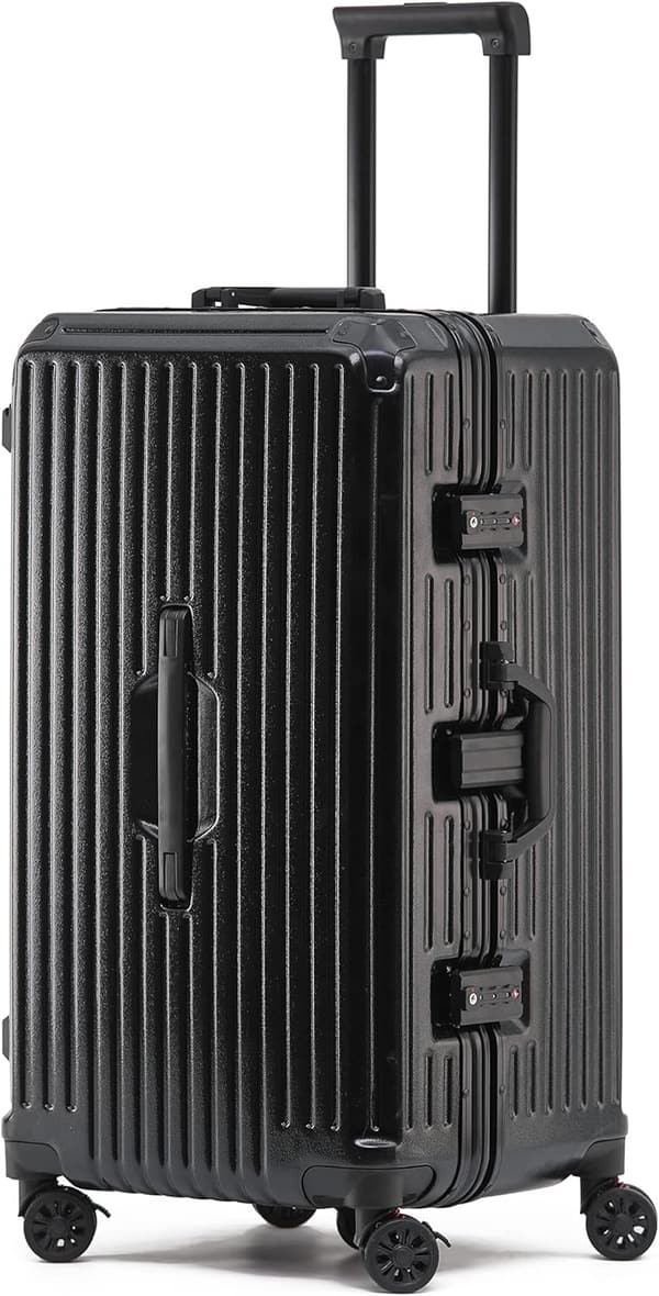 出張用大容量トロリースーツケース Mサイズ(ブラック)・回転キャスター・アルミフレーム