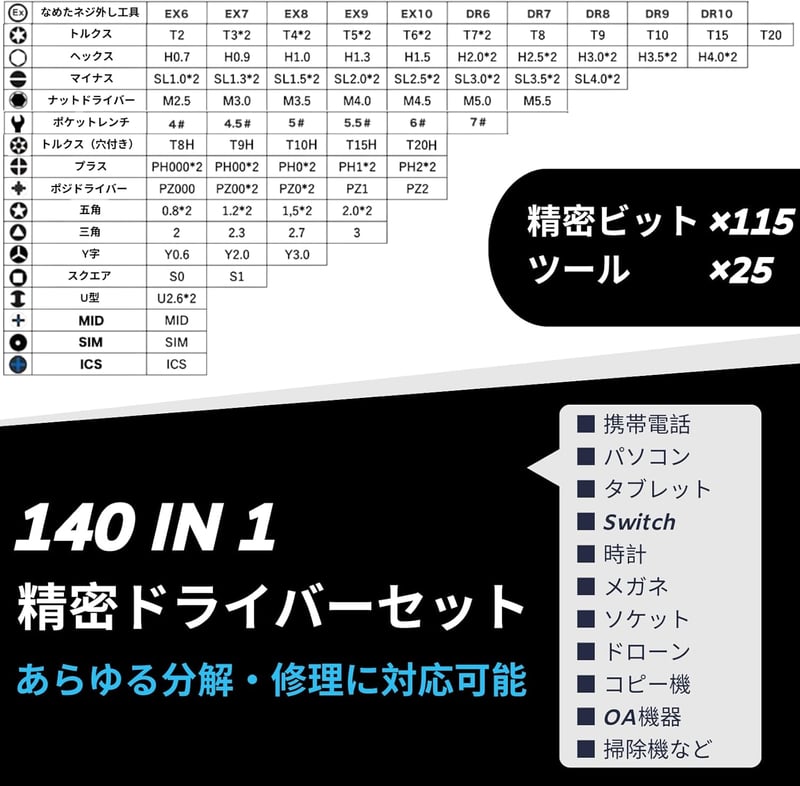特殊ネジ対応 140in1 精密ドライバーセット 磁石付き なめたネジ外し用 キット