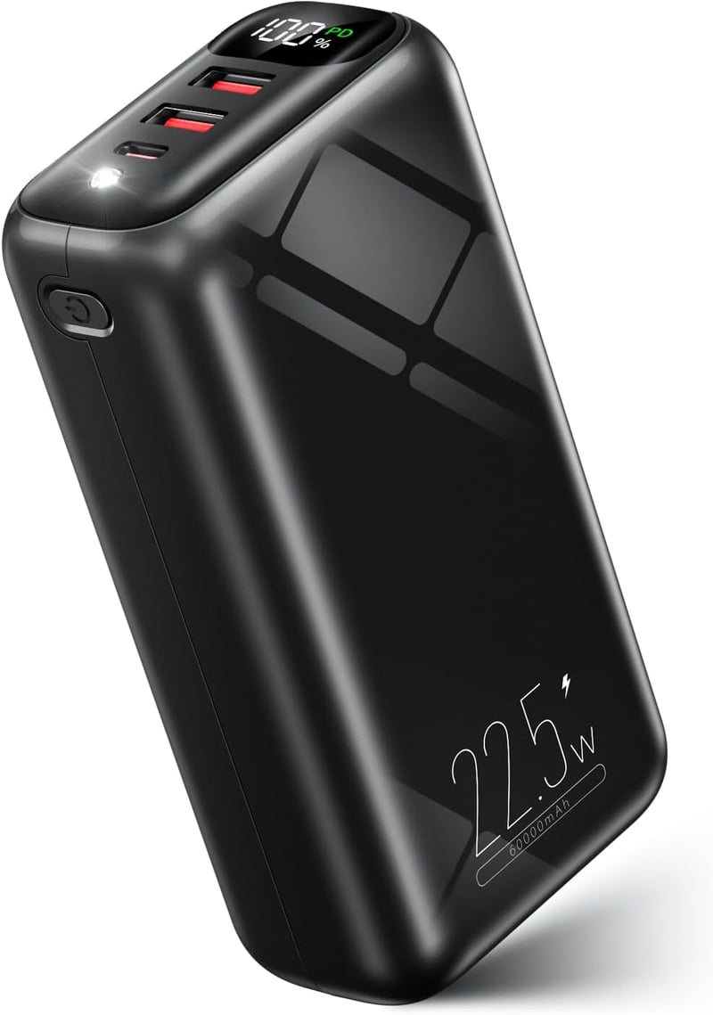 大容量モバイルバッテリー 60000mAh PD20W急速充電 Type-C/USB-A出力 LCD残量表示 PSE認証 安全回路保護