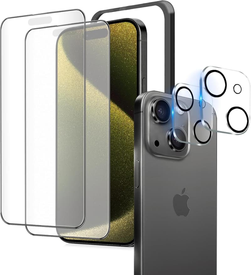 iPhone 15 アンチグレア強化ガラスフィルム 2+2枚セット【指紋防止・反射防止】