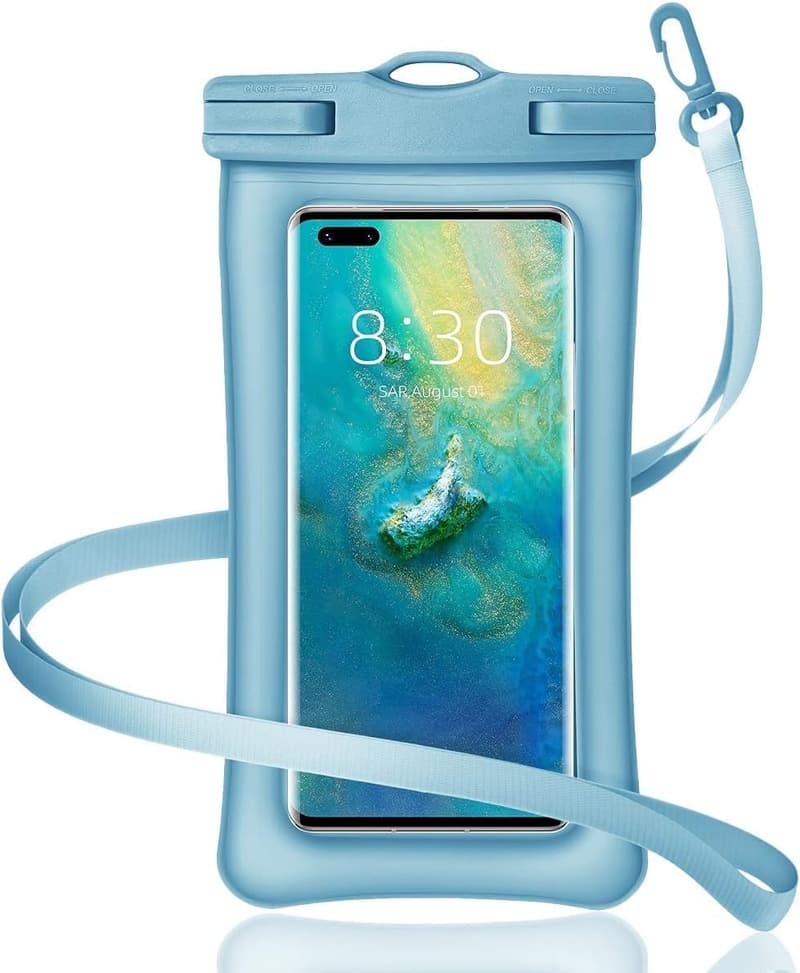 防水スマホケース IPX8対応 指紋・顔認証対応 7インチ以下全機種用 (ブルー)