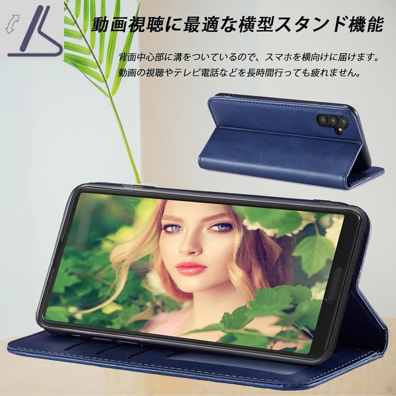 Galaxy S25 手帳型ケース PUレザー カード収納 ストラップホール付き 耐衝撃 ブルー