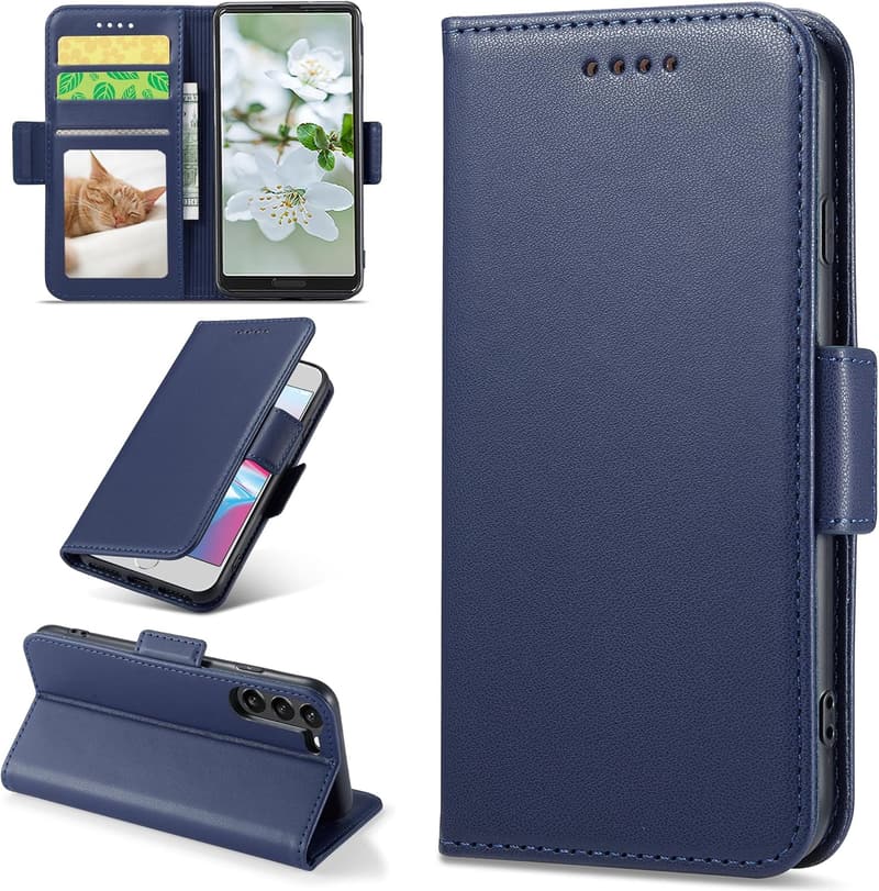 Galaxy S25 手帳型ケース カード収納 RFID信号盗難防止 スタンド機能 全面保護 ブルー