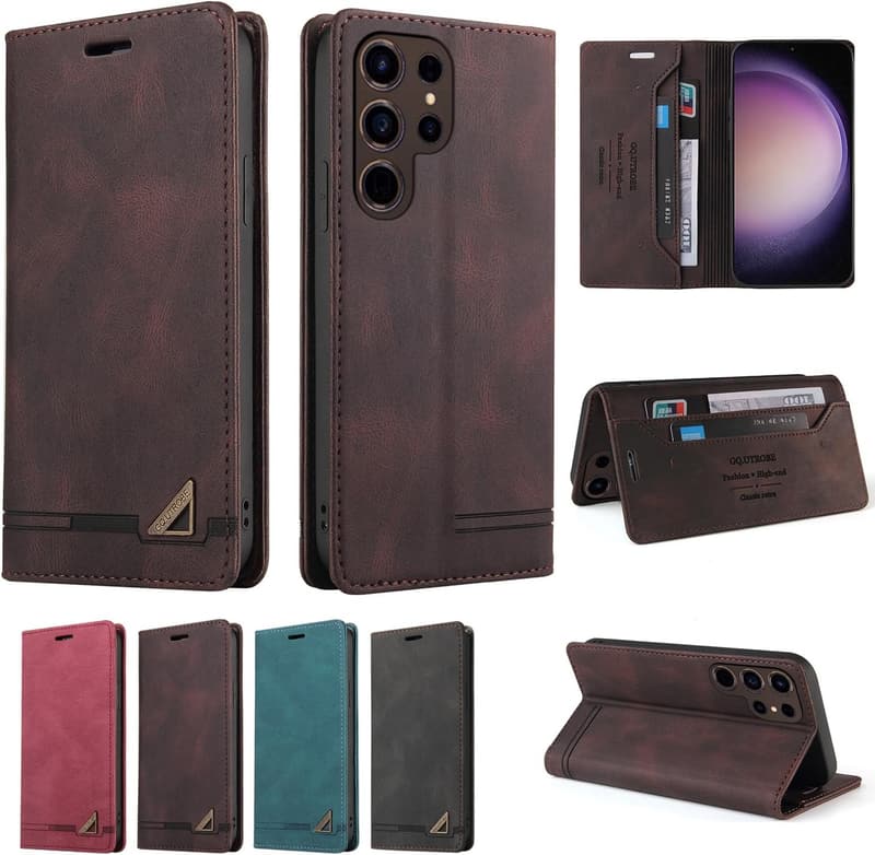 UnivoColors Galaxy S25 Ultra 手帳型高級ケース スタンド機能・カード収納・衝撃吸収 (ブラウン)