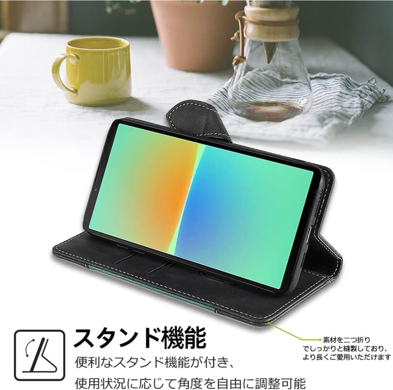 Galaxy S25 Ultra 手帳型ケース 高級PUレザー ブラック 2枚カード収納 マグネット 耐衝撃 ハンドメイド