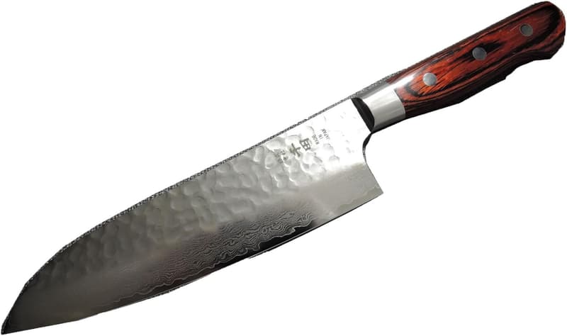 堺孝行 槌目ダマスカス三徳包丁 180mm 洋ハンドル