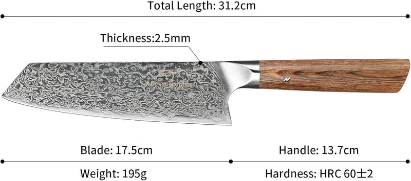 Nanfang Brothers ダマスカス三徳包丁 67層 刃渡り17.5cm 家庭用・業務用
