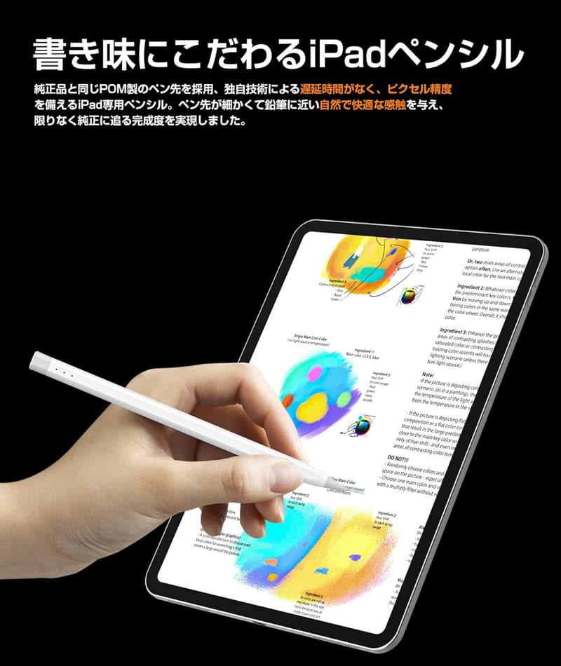 iPad 2025モデル対応 タッチペン Type-C充電式 超高精度 パームリジェクション機能 ホワイト S13