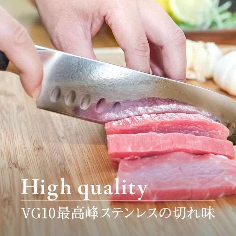 ダマスカス製三徳包丁 VG10 67層 170mm 食洗機対応・木柄