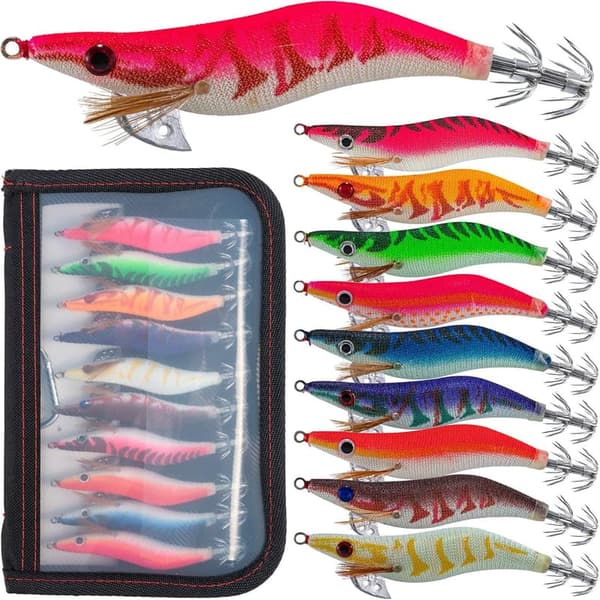 エギングルアーセット(夜光・ラトル内臓)10本 2.5号・3.0号・3.5号【イカ・タコ釣り用】